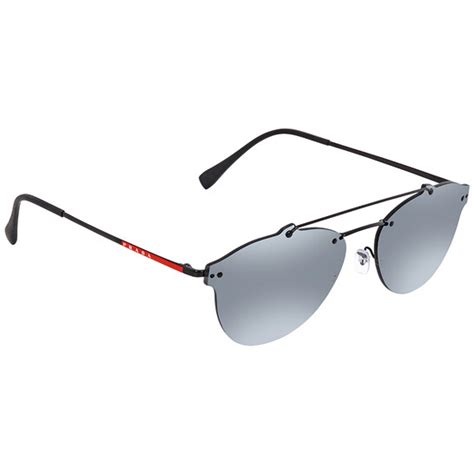 Prada Linea Rossa Linea Rossa Grey Mirror Black Round Men's 